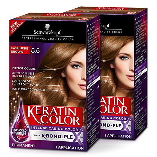 Schwarzkopf Keratin Color Permanent Hair Color Cream, 5.5 Cashmere Brown (Pack of 2)