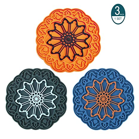 Silicone Trivet Mat Set for Hot Dishes, DATYSON Multi-Use Hot Pads Kitchen Trivets for Hot Pan and Pot Holder with Flower Carving, Heat Resistant, 7 Inch Extra Thick Round Counter Mats, 3 Pack 1