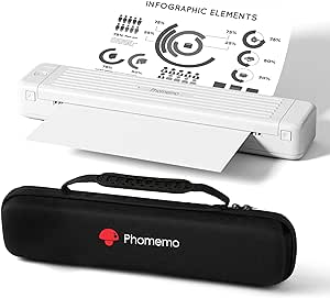 Phomemo Impresora Térmica Portátil, P831 Impresora Térmica Compatible con Teléfonos y Ordenadores Portátiles para Viajar, Oficina, Soporta Papel A4 de 210 x 297 mm, con 1 Caja de Almacenamiento