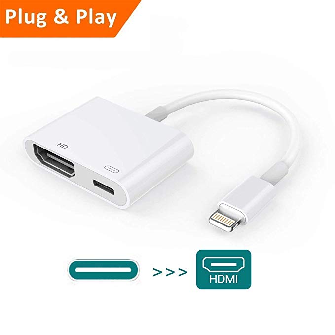 Ligthting to HDMI Digital AV Adapter with Charging Interface Compatible w/Phone Xr Xs Max X 8 7 Plus 6 6s(White)