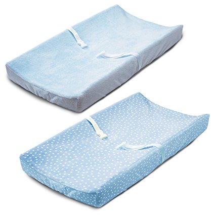 Summer Infant Ultra Plush Changing Pad Cover 2-Count, Blue & Polka Dot