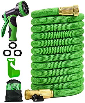 Expandable Garden Hose 50 ft Flexible Expanding Water Hose with 3/4 Inch 100% Solid Brass Fittings 9 Function Hose Nozzle, 50' Lightweight Gardening Hose, Outdoor Yard Cloth Hoses