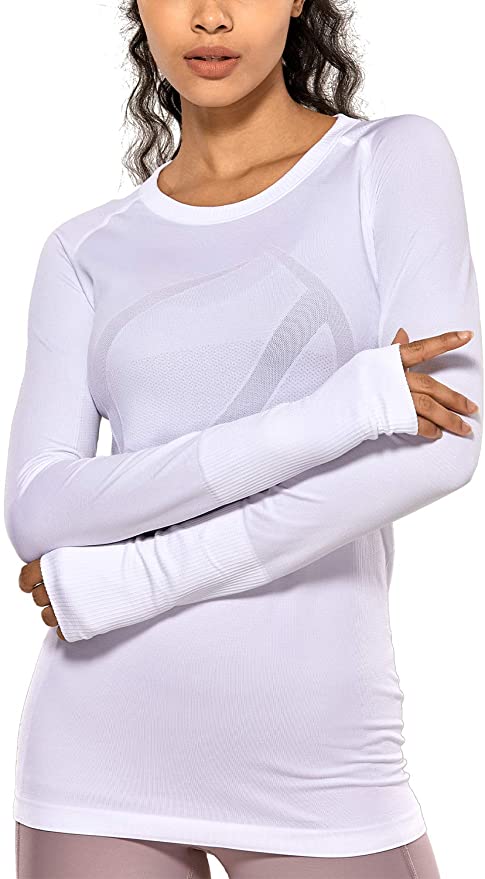 CRZ YOGA Women's Seamless Athletic Long Sleeves Sports Running Shirt Breathable Gym Workout Top