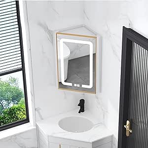 bathroom cabinet,Bathroom wall with lights, corner medicine cabinet for small spaces, aluminum alloy, two shelves