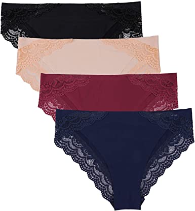 ATTRACO Women's Bikini Lace Panties Lingerie Hipster Briefs Underwear 4 Pack