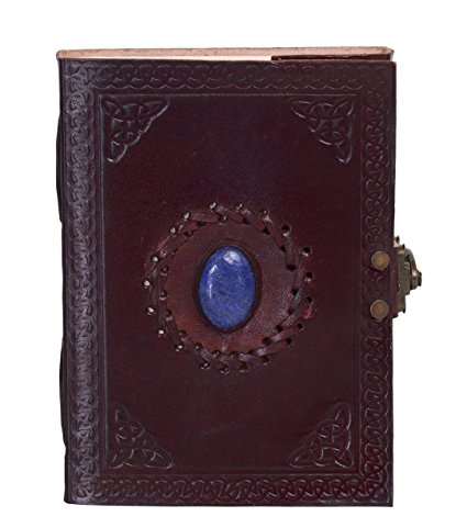 KPL Antique Vintage Handmade Embossed Leather Stone Journal Diary Notebook W/ Clasp Lock & Handmade Paper