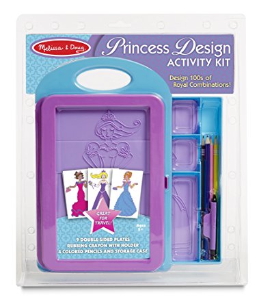 Melissa & Doug Princess Design Activity Kit - 9 Double-Sided Plates, 4 Colored Pencils, Rubbing Crayon