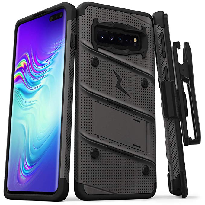 ZIZO Bolt Heavy-Duty Galaxy S10 5G Case | Military-Grade Drop Protection w/Kickstand Bundle Includes Belt Clip Holster   Lanyard Designed for 6.1 Samsung S 10 5G Metal Gray Black