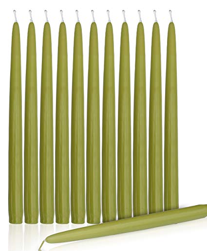 Higlow Dripless Taper Candles 10" Inch Tall Wedding Dinner Candle Set of 12 (Lime) Sage Green