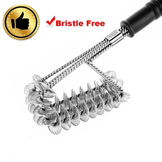 OUREIDA Safe Grill Cleaner Brush - 17" Bristle Free Barbecue Grill Brush - 3 in 1 Stainless Steel Grilling Brushes -Vertical Brush