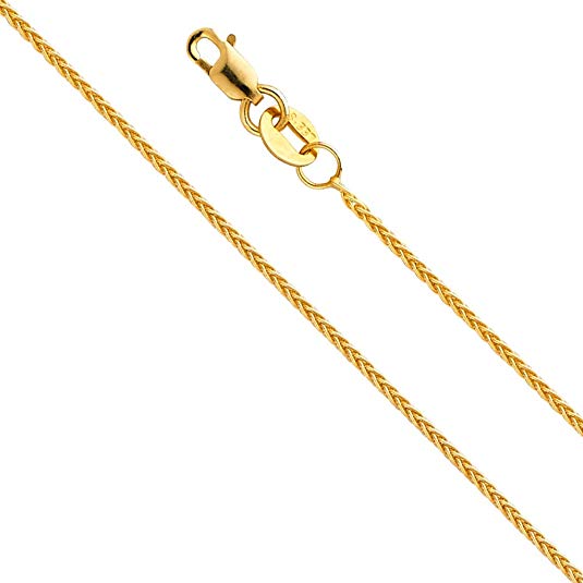 14k REAL Yellow OR White OR Rose/Pink Gold Solid 0.8mm Braided Wheat Chain Necklace with Lobster Claw Clasp