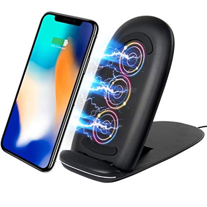 Hompie 10W Wireless Charger, 3 Coils Foldable Fast Charging Pad Low Temperature Sleep-Friendly QI Fast Charger for Samsung Note9 8 S9 S9  S8 S8  S7 S7 edge S6,Nexus/LG Series