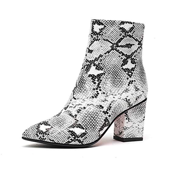 wetkiss Plus Size Fashion Women Ankle Bootie Snake Print Sexy Boots Winter Fur Thick high Heels Women Shoes