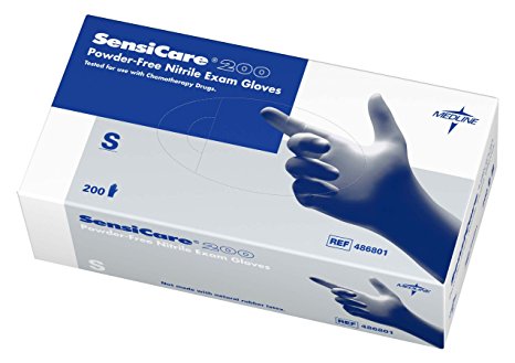 Medline SensiCare 200 Nitrile Exam Gloves, Disposable, Powder-Free, Blue, Small, Box of 200