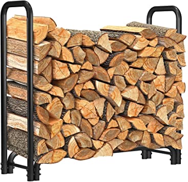 Delxo 4FT Firewood Rack Indoor Outdoor Heavy Duty Log Holders for Fire wood Wrought Iron Firewood Holders Lumber Storage Stacking Black Logs Bin Holder for Fireplace Tool Accessories