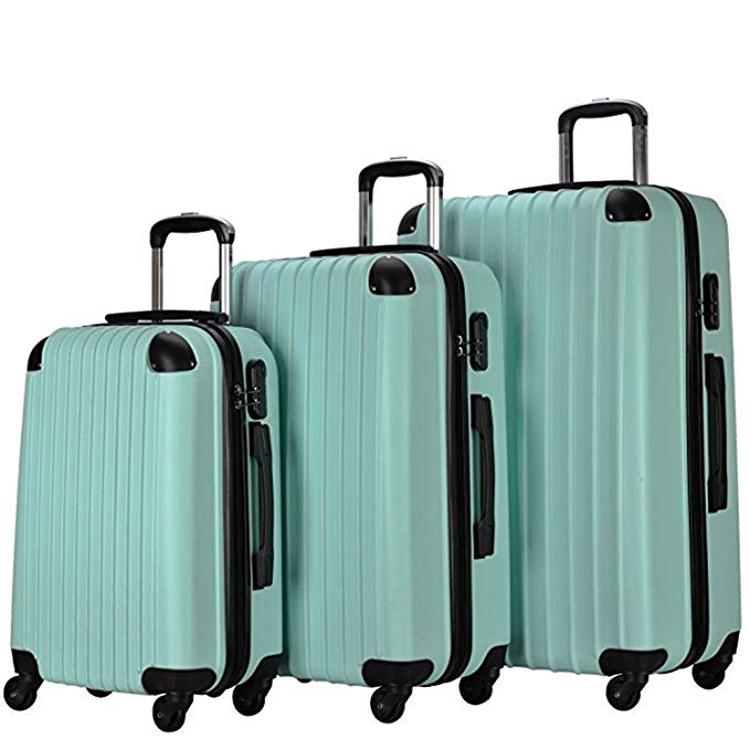 Resena 3 Pieces Carry On Luggage Sets Spinner Wheel Suitcases 20in24in28in (Green)