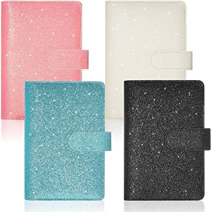 4 Pieces A6 Pu Leather Notebook Binder, Refillable 6 Ring Binder Cover Loose Leaf Binder Planner Cover Journal Binder Organizers with Magnetic Buckle Closure for Filler Paper (Starry Sky Style)