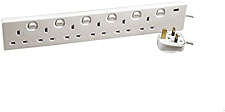Pro Elec 5 m 6 Gang Individually Switched Extension Lead - White