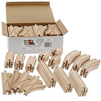 52 Piece Wooden Train Track Pack - 100% Compatible with All Major Brands
