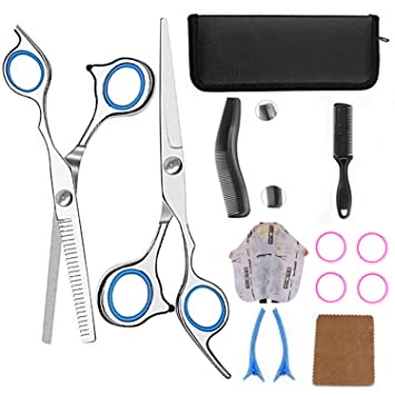 9 Pcs Hair Cutting Scissors Set Professional Barber Scissors Kit, Hair Shears, Thinning Shears, Hair Razor Comb, Clips, Barber Cape, Stainless Steel Hairdressing Shears Kit for Salon/Barber/Home