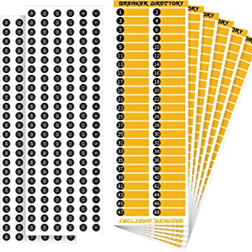 6 Pieces Circuit Breaker Panel Directory Label Sticker Number for Door Panel and 2 Pieces Sign Labels Self-Adhesive Fuse Box Sign Breaker Switch Labels for Electrical Panel, 144 Round Stickers