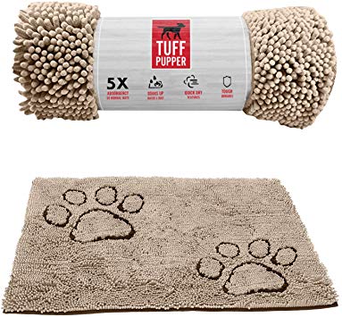 Tuff Pupper Absorbent Dog Doormat - Quick Drying Chenille Fabric with Non-Skid Bottom - Indoor Outdoor Dog Mat - Machine Washable