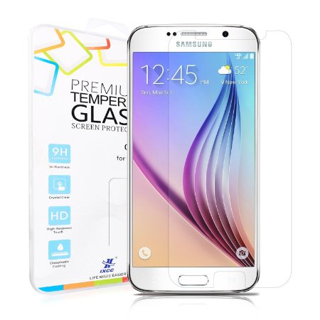 Samsung Galaxy S6 Screen Protector, iXCC 0.3mm 5.1 Inch 9H Hard HD Scratch Resistant Samsung Galaxy S6 Tempered Glass Screen Protector