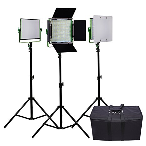 3 LED Video Light and Stand Lighting kit; GVM Dimmable Bi-color 520 Photography Lights Aluminum Alloy Heat Dissipation Shell with Suitcase ；Adapter；Soft Diffusion Filter ; Barn door
