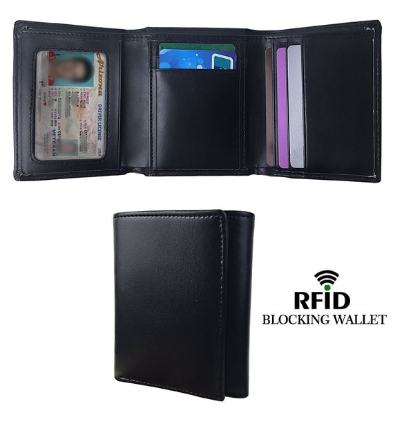 RFID Blocking Wallet , Mens RFID Blocking Trifold Leather Wallet with ID Window