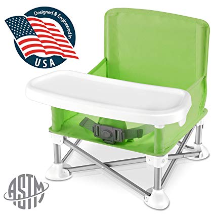 Baby Seat Booster High Chair - Portable Space Saver High Chair Toddler Seat - Portable High Chair Pop-n-Sit Folding Feeding Booster w/Safety Belt/Food Tray/Travel Bag - SereneLife SLBS66G (Green)