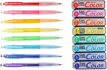 Pilot Color Eno Mechanical Pencil, 0.7mm, 8 Colors, Mechanical Pencil Lead, 0.7mm, 8 Colors & MIYABI Blue eraser set (HCR-12R8C/HRF7C-8C/MB-L)