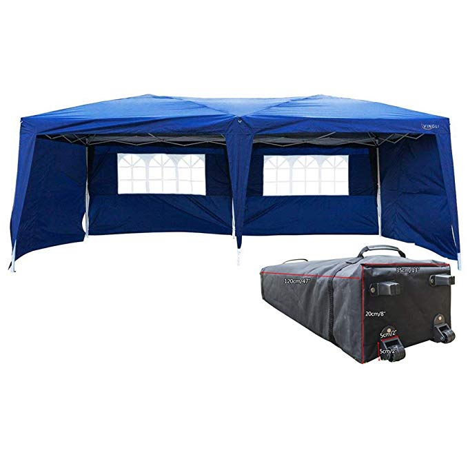 VINGLI 10' x 20' EZ Pop Up Canopy Tent w/4 Removable Sidewalls,Folding Instant Wedding Party Event Commercial Pavilion Gazebo W/Carrying Bag,Blue
