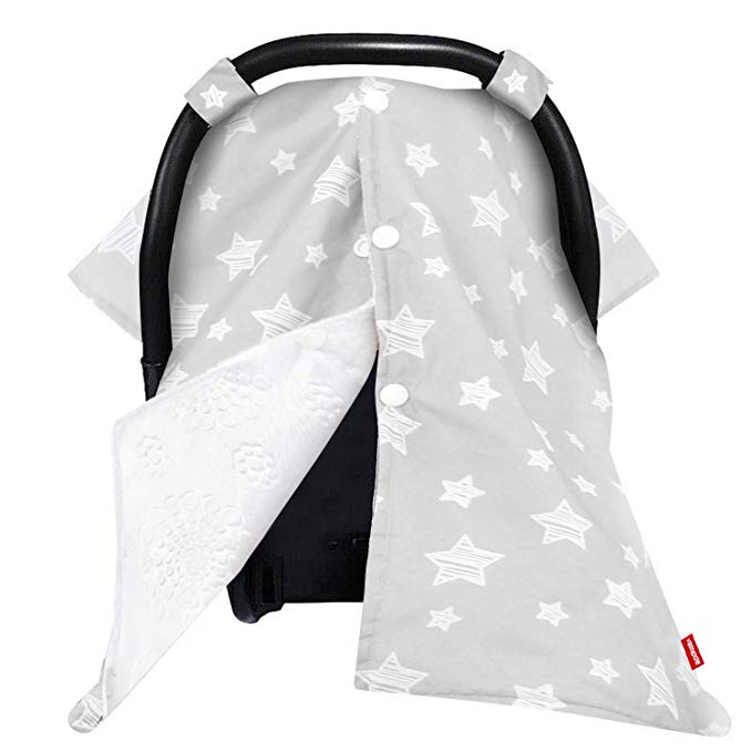 Baby Carseat Canopy Nursing Cover Car Seat Canopy for Girls or Boys, Cute Star Pattern Infant Car Seat Canopy with Soft and Warm Minky Fabric Back, for Breastfeeding Moms Baby Shower Gift