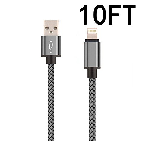 iPhone Cable,Marktol 10ft Lightning Cable Charging Cord Nylon Braided for iPhone 7/7 Plus,6/6S/6 Plus/6S Plus,5/5S/5C/SE,iPad,iPod Nano 7,iPod Touch(Black)