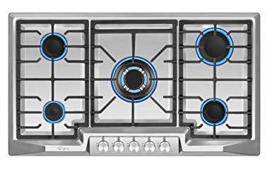 Empava 36XGC881 36 Inch Stainless Steel Gas Professional 5 Italy Sabaf Burners Stove Top Certified with Thermocouple Protection Cooktops, Silver