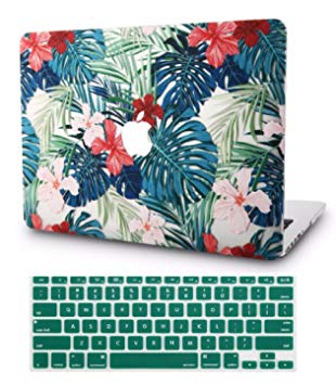 KECC Laptop Case for Old MacBook Pro 13" Retina (-2015) w/Keyboard Cover Plastic Hard Shell Case A1502/A1425 2 in 1 Bundle (Palm Leaves Red Flower)
