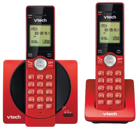 VTech DECT 6.0 Dual Handset Cordless Phones with CID, Backlit Keypads and Screens, Full Duplex Handset Speakerphones, and Call Block Red