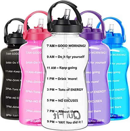 BuildLife Gallon Water Bottle Dishwasher Safe Wide Mouth Leakproof - BPA Free with Straw &Phone Holder Handle/Reminder to Drink More Daily