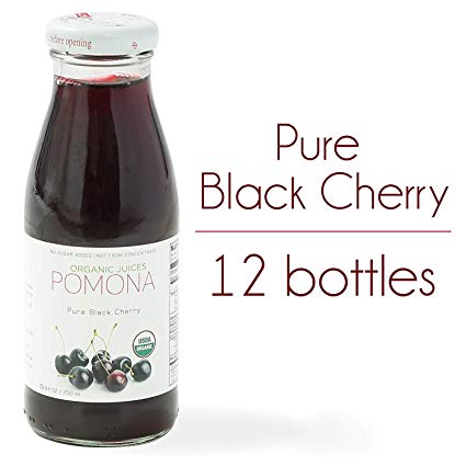 POMONA Pure Black Cherry Juice, 8.4 oz Bottle (Pack of 12), Cold Pressed Organic Juice, Non-GMO, No Sugar Added, Not from Concentrate, Gluten Free, Kosher Certified, Preservative Free