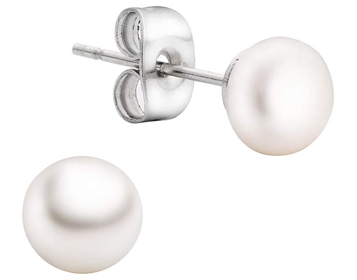 Authentic Freshwater Cultured Pearl Earrings with Stainless Steel Hypoallergenic Backs (6.5mm)