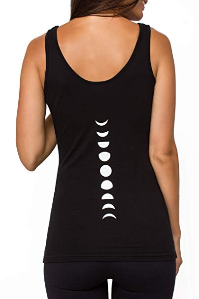 TREELANCE Organic Cotton Yoga Workout Tank Top Spiritual Moon Shirts Tops Tees for Women