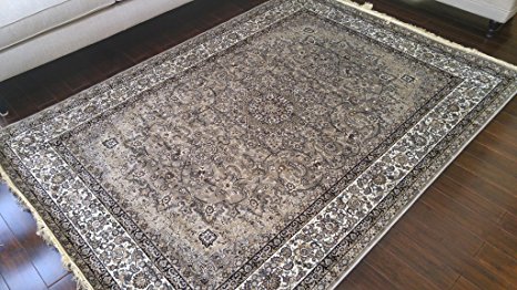 Brown Grey Ivory Black New Silk Traditional Isphan Area Rugs Ultra Low Pile 5'2x7'6 160x230cm 347grey