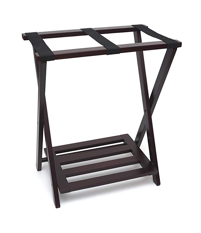 Lipper International 502E Right Height Folding Luggage Rack with Bottom Shelf, Espresso Finish