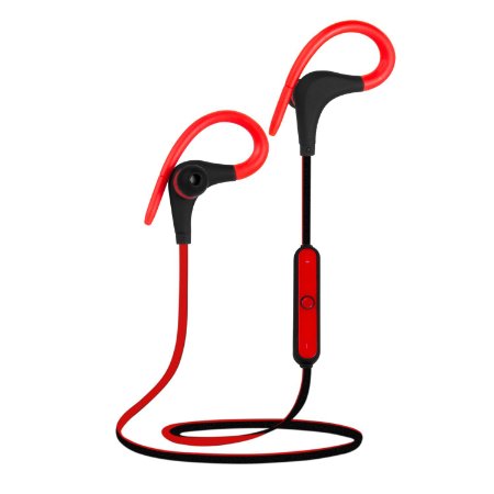 Cshidworld Bluetooth Heaphones in-ear Wireless Stereo Sport Sweatproof Noise Cancelling Earphones With Mic For IOS Android Devices and Bluetooth-enabled Tablets Running Gym Exercise (Red)