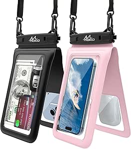 MoKo Double Case Waterproof Phone Pouch, 2Pack Waterproof Phone Case Dry Bag with Adjustable Lanyard Compatible with iPhone 15 14 Pro Max Galaxy S23 Ultra/Note 20 Ultra Up to 7 Inches, Black Pink