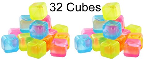 Reusable Plastic Ice Cubes (Colors May Vary), 32 Count