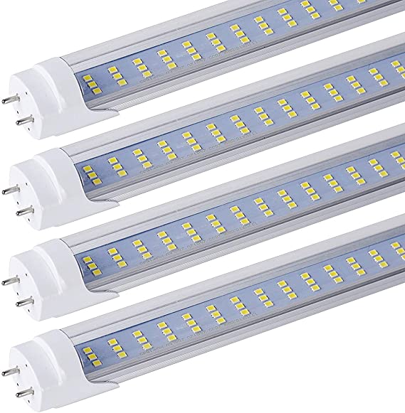 4FT LED Light Tubes - 60W(80-100W Equivalent) 6500LM, Three Rows, 6000K Cool White, Clear Cover, Ballast Bypass, Dual-end Powered, Bi-Pin G13 Base T8/T10/T12 Replacement Fluorescent Bulbs (4-Pack)