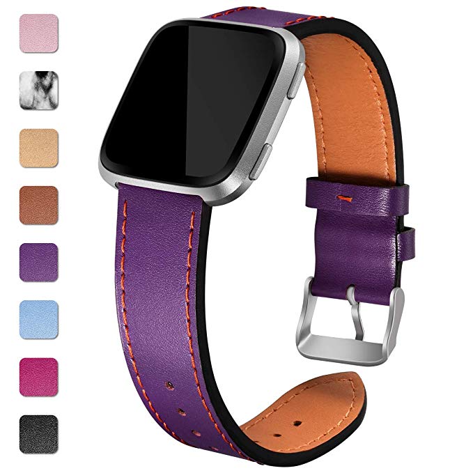 Maledan Replacement Bands Compatible for Fitbit Versa, Genuine Leather Band Replacement Accessories Strap for Fitbit Versa Smart Watch, Women Men