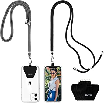 Universal Phone Lanyard 2 Packs - 2× Adjustable Neck/Crossbody Lanyard, 4× Durable Patches with Adhesive, Nylon Cell Phone Lanyard Compatible with iPhone, Samsung, and All Smartphones