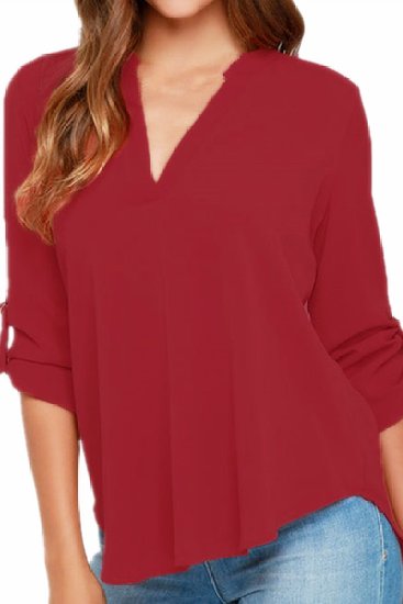 Chase Secret Womens V Neck Blouses Solid Loose Casual Cuffed Sleeve Shirt Top